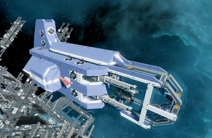 The Templar 2 prototype in a blue and white colour scheme. The Kingdom logo was a personal touch from the creator, however it is not a ship used by Kingdom, merely one made by one of its citizens.