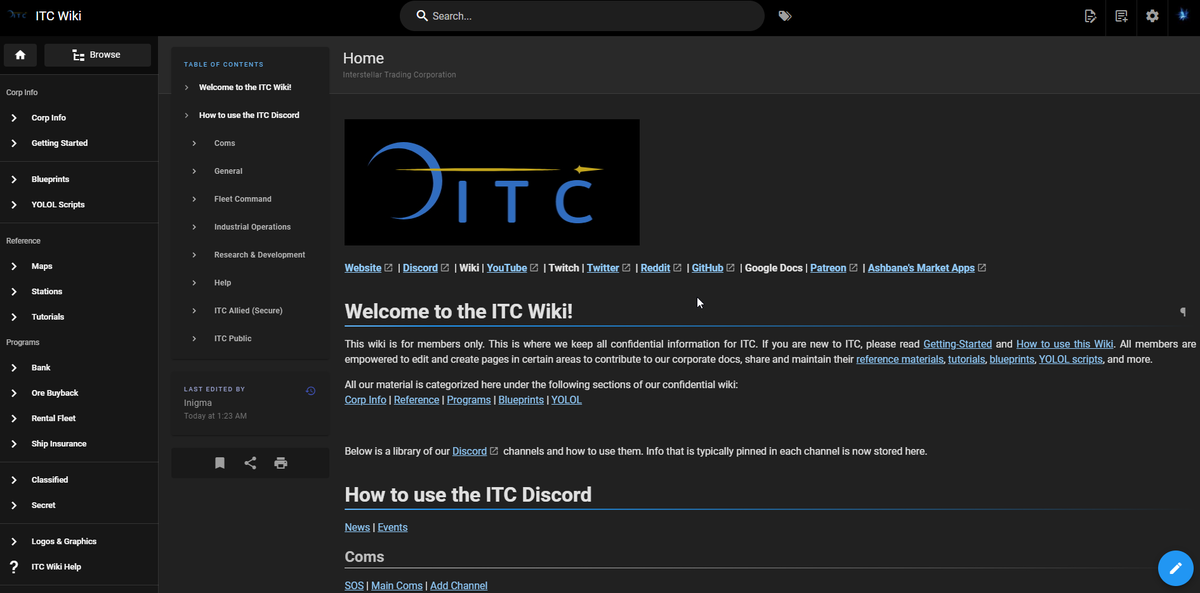 ITC's Secure Internal Wiki.